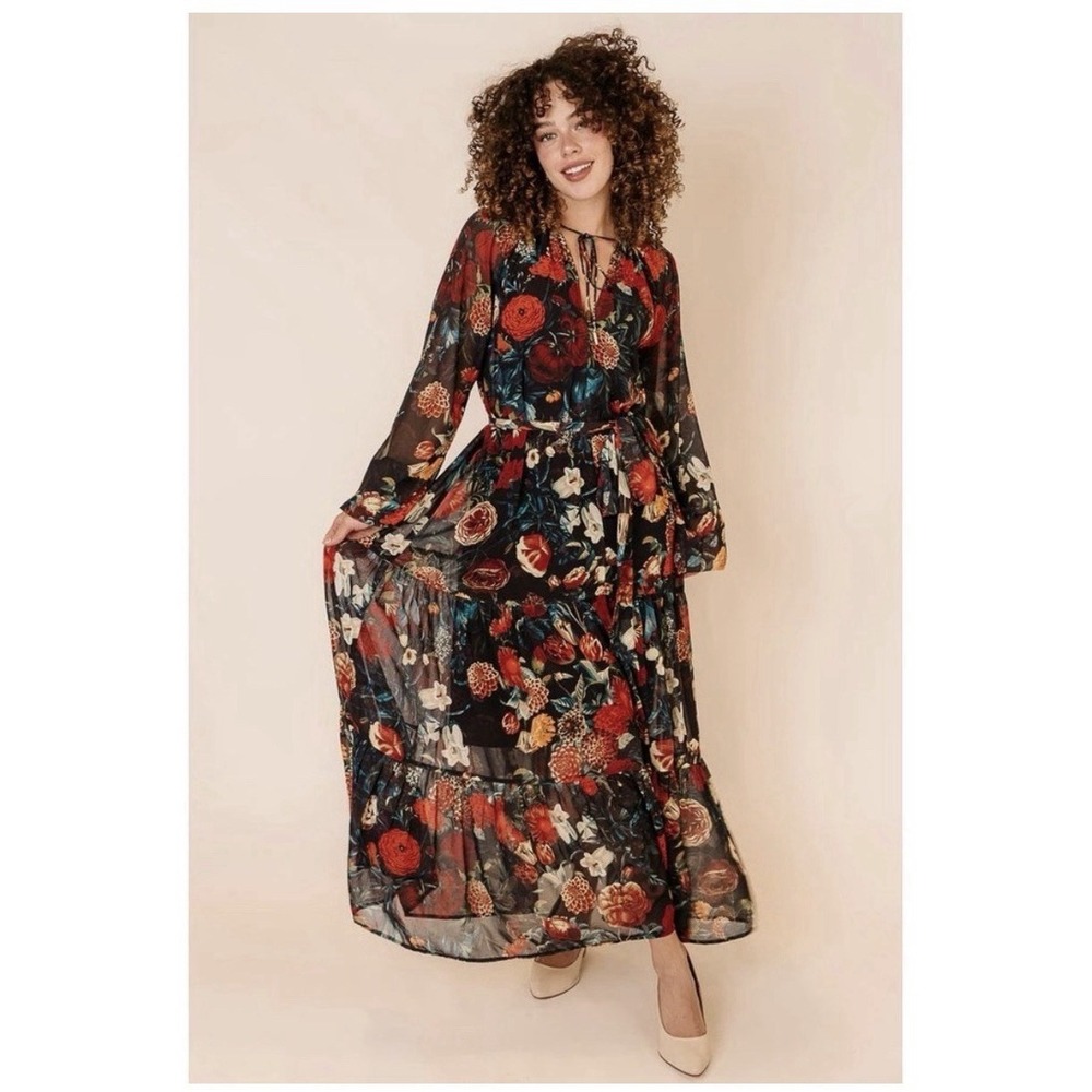 New Ivy City Co. Imogen Long Sleeve Maxi Dress in Moody Floral Medium